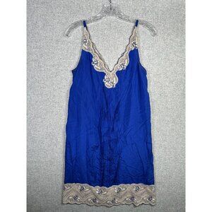 Vintage Express XS Cami Dress Silk Blue Lace Womens Pullover‎ Coquette Y2K